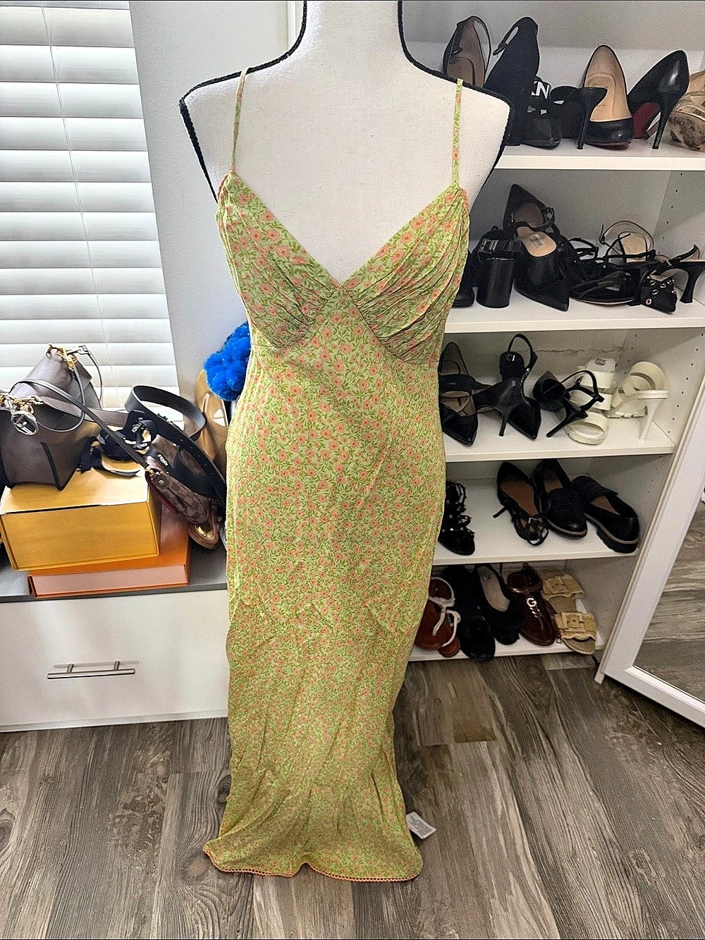 TOPSHOP Floral Maxi Dress in Green & Pink Size Medium NWT